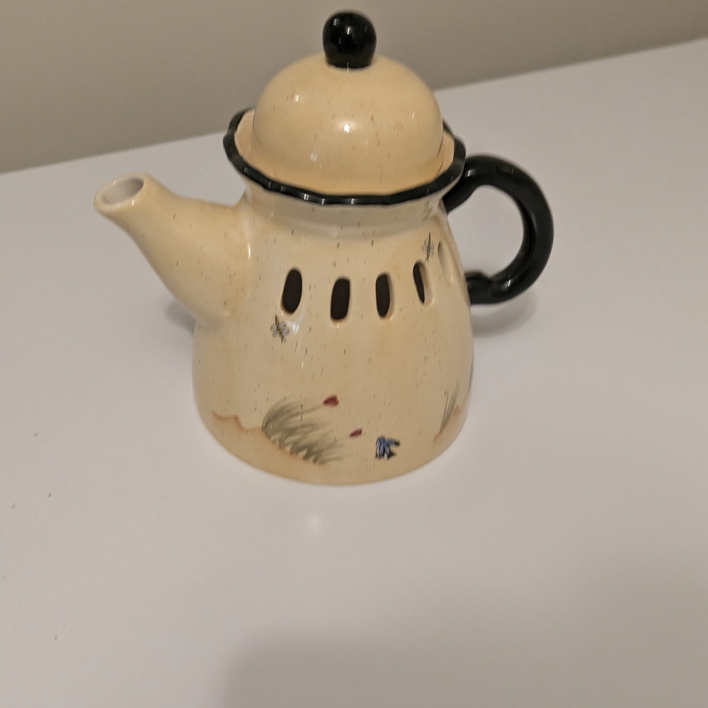 Home Interiors Ceramic Teapot with Warmer - Cream and Black